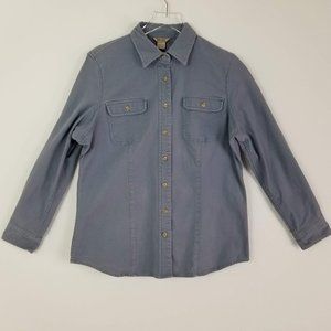 Duluth Trading Co Womens Work Shirt Blue Button Down Long Sleeve Cotton Size L